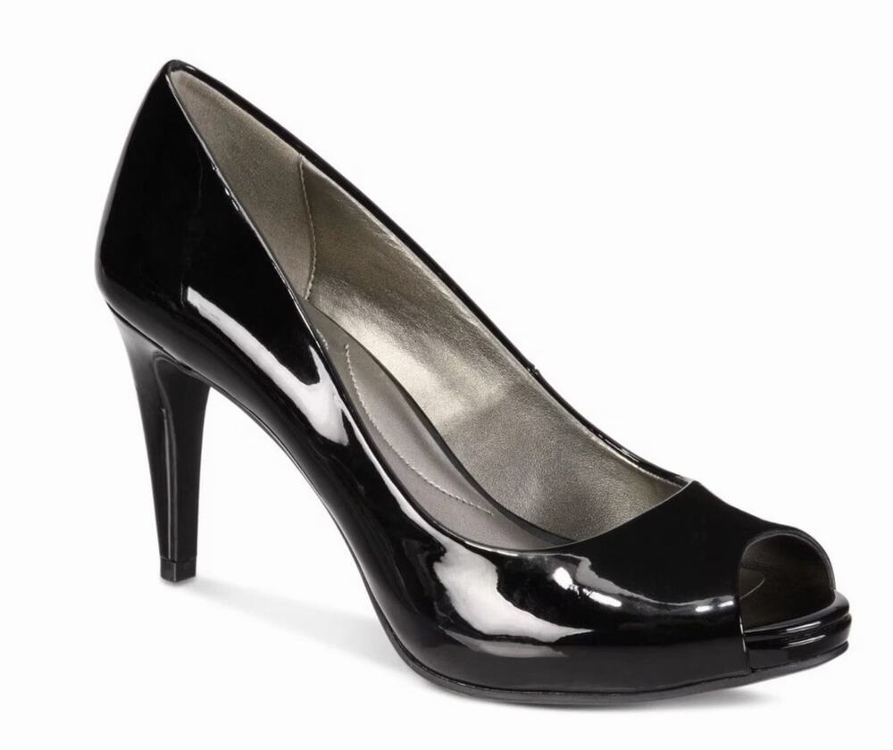 Women's Bandolino Rainaa Peep Toe Platform Stiletto Pumps Black Patent 9